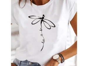 Women's Short-sleeved Explosive Insect Butterfly Dragonfly Print Round Neck T-shirt Women Clothes Oversized T Shirt Harajuku