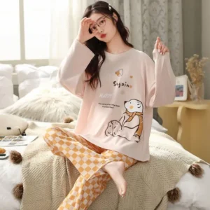 2Pcs/set women's pajamas spring and autumn long-sleeved trousers cartoon cute can be worn outside leisure and comfortable studen - Image 6