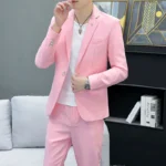 Slim Fit Two-Piece Suit Casual Business Style Solid Color Autumn Dress Suit with Trousers Included Stylish Men's Costume