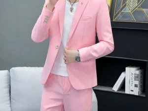Slim Fit Two-Piece Suit Casual Business Style Solid Color Autumn Dress Suit with Trousers Included Stylish Men's Costume