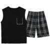 Fashion Summer Letter Print Pajamas Sets for Men Plaid Pants Knit Cotton Male Sleepwear Big Yards 4XL Home Wear Lounge Nightwear - Image 5