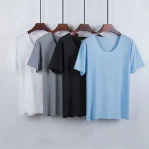Summer New Men's Ice Silk Pajamas Homewear Suit Summer Homewear Suit Modal Non-marking Thin Short-Sleeved Men's T-Shirt - Image 4