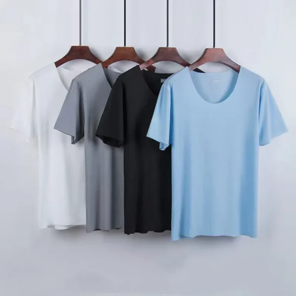 Summer New Men's Ice Silk Pajamas Homewear Suit Summer Homewear Suit Modal Non-marking Thin Short-Sleeved Men's T-Shirt - Image 4