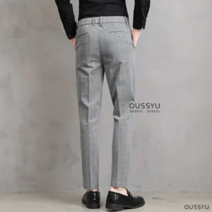 High Quality Summer Thin Plaid Pattern Formal Dress Pants Men Slim Business Work Office Party Korea Skinny Casual Trousers Male - Image 5