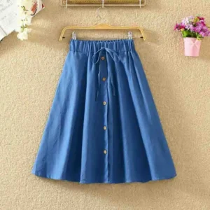 Women's A-Line Solid Color Denim Skirt Spring Summer Breathable Cotton Single-Breasted High-Waist Mid-Length Skirt All-match - Image 6