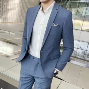 Men's Stylish Handsome Solid Color Suit Two-Piece Set M-4XL High Quality Formal Casual Banquet Fit Trousers Included