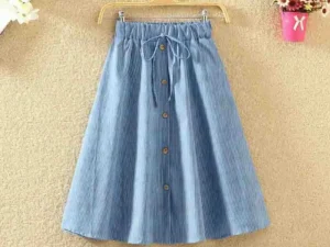 Women's Single-Breasted High-Waist Mid-Length Skirt Denim Jean Skirt Midi Skirt With Elastic Waist Knee Length Summer Dress