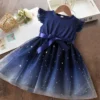 Sweet Girls Summer Clothes Flying Sleeves Bow Sequin Dress 2-6Y Kid Birthday Party Blue Fluffy Tutu Princess Dress for Baby Girl - Image 7