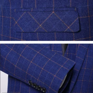 ( Blazer + Pants ) Classic Plaid Men's Casual Business Suit 2 Piece Set High-end Brand Groom Wedding Tuxedo Jacket and Trousers - Image 6