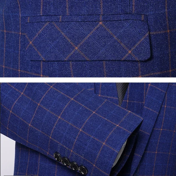( Blazer + Pants ) Classic Plaid Men's Casual Business Suit 2 Piece Set High-end Brand Groom Wedding Tuxedo Jacket and Trousers - Image 6
