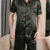 Two piece sets for men's pajamas summer short sleeved shorts striped pattern printed home clothing sleepwear set - Image 5