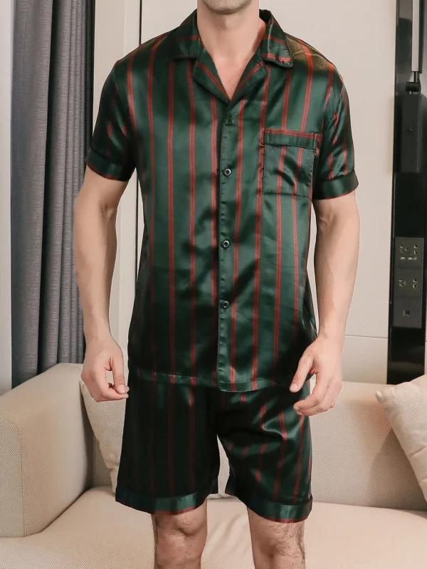 Two piece sets for men's pajamas summer short sleeved shorts striped pattern printed home clothing sleepwear set - Image 5