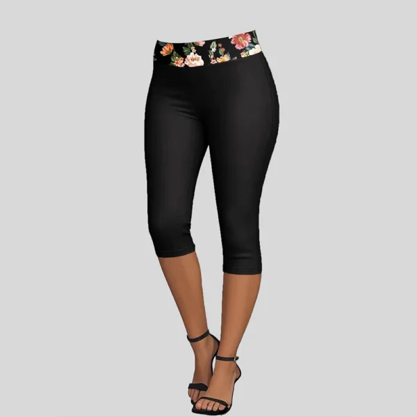 Floral Printed Casual Women Plus Size Two-Piece Set Knotted Ruched V-neck Sleeveless Summer Vest Tee And Slim Yoga 5-Point Pants - Image 3