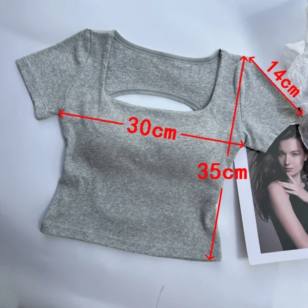 T-shirt Woman clothing Square Neckline tops Short Sleeve crop top with bras for women girls sexy street wear Backless top tees - Image 4