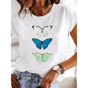 ⁦Women's Short-sleeved Explosive Insect Butterfly Dragonfly Print Round Neck T-shirt Women Clothes Oversized T Shirt Harajuku⁩ - الصورة ⁦4⁩