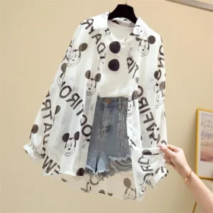 Mickey Mouse Blouse Ladies Long Sleeve Women Shirt Beach Shirts Kawaii Cartoon Summer Disney Clothes Cover-Up Top Casual - Image 4
