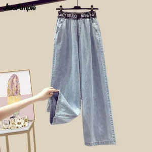 Women's Spring Summer New Denim Pants Matching Set 2025 Korean Elegant Shirt+Vest+Jeans Three piece Female Strip Blouse Suit - Image 7