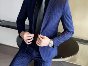 Men's Fashion High-Quality Slim Fit Two-Piece Suit Set Spring Autumn Stripes Business Casual Trousers And Jacket Combo