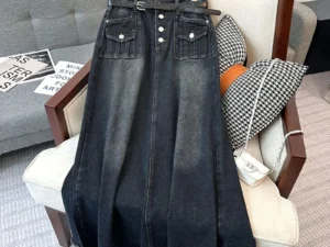 Women's Loose Long Denim Skirt, Casual Raw Edge, A-line, Tide, Female Fashion, Spring, Autumn, New, 5XL