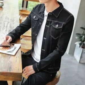 Men's Denim Jacket Red Korea Male Jean Coats Slim Fit Low Cost Fast Delvery Big Size Lxury in Lowest Price Branded Menswear Worn - Image 3