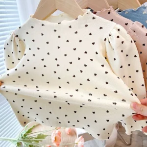 Adorable Trendy Girls Long Sleeve Shirts with Half High Collar Puff Sleeves Ideal for Playtime and School Days in Spring Autumn - Image 4