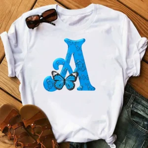 26 English Letters Butterfly Print T-shirt Short Sleeve Women Oversized T Shirt Tops Graphic T Shirts Harajuku Harajuku - Image 3