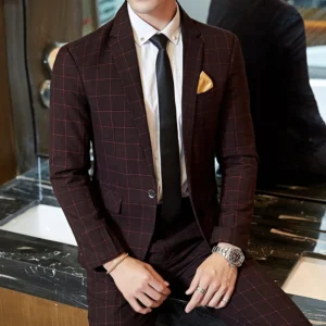 2024 New Men's Casual One-button (suit + Trousers) Business Casual No-ironing Plaid Suit Men's Best Man Suit Two-piece Set M-5XL - Image 5