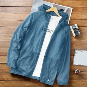 Men Summer Thin Sun Protection Jacket Outdoor Zipper Hooded Loose Casual Outerwear UV-proof Breathable Quick Dry Cycling Coats - Image 6