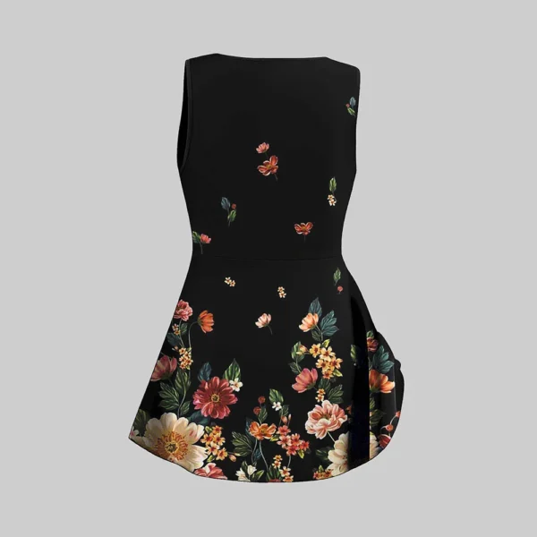 Floral Printed Casual Women Plus Size Two-Piece Set Knotted Ruched V-neck Sleeveless Summer Vest Tee And Slim Yoga 5-Point Pants - Image 5