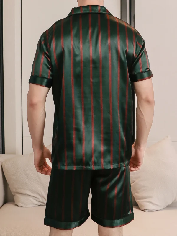 Two piece sets for men's pajamas summer short sleeved shorts striped pattern printed home clothing sleepwear set - Image 4
