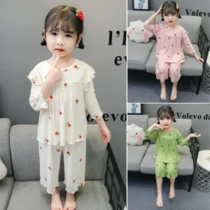 Summer Children's Pajama Sets for 1-9 Years Baby Girls Clothes Suit Cute Floral Ice Silk Kids Clothes Top+Pants Pajamas for Kids - Image 5