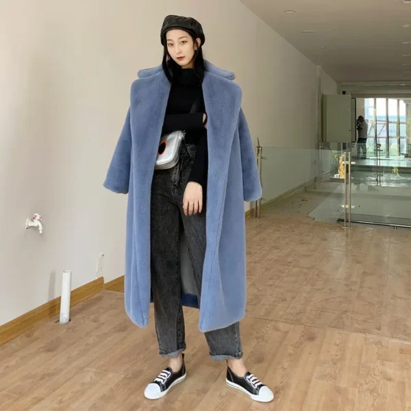 Winter Contrast Faux Fur Coat Women Long Sleeve Thick Warmth Outwears OvercoatAutumn New Clothes - Image 4