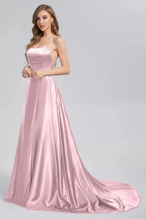 A-line Slit Cowl Neckline Satin 3 Styles Bridesmaid Dress With Tieing Dresses For Special Events Evening Dress Dresses For Prom