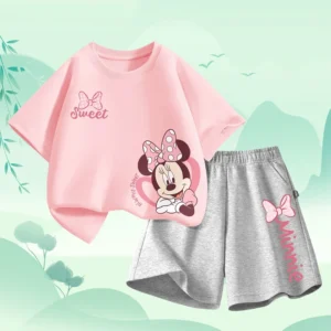 Summer Baby Girl Boy Clothes Set Children Disney Minnie Printing T-shirt and Short Two Pieces Suit Kid Shorts Sleeve Tracksuit - Image 3