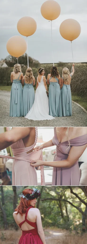 BABYONLINE Sexy Bridesmaid Dress Infinity Style Convertible Halter V neckline Gown Sleeveless Multiway Wrap Changable Guest Gown - Image 4