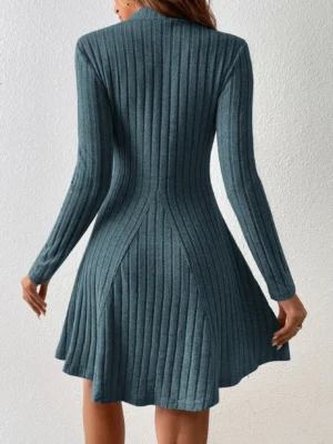 Mia Muse Women's Dresses Fall Winter Simple Solid Color Long Sleeve Mock Neck A Line High Waisted Flare Hem Casual Short Dresses - Image 7
