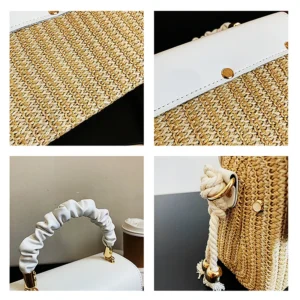 Straw Beach Bag for Women 2021 Summer Pleated Handle Luxury Designer Bag Contrast Color Crossbody Purse and Handbag Lady Bolsos - Image 7