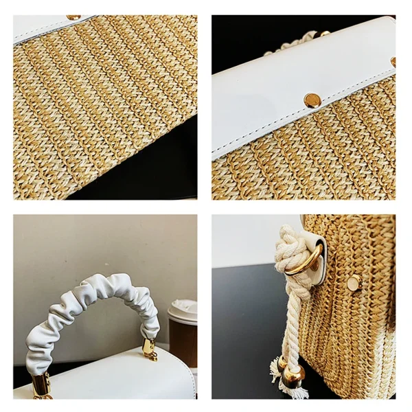 Straw Beach Bag for Women 2021 Summer Pleated Handle Luxury Designer Bag Contrast Color Crossbody Purse and Handbag Lady Bolsos - Image 7