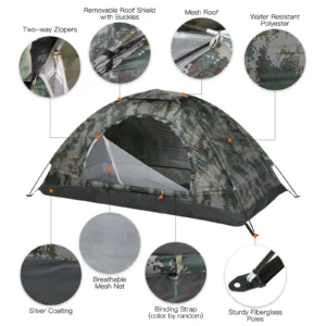 Tomshoo 1/2 Person Ultralight Camping Tent Single Layer Portable Hiking Tent Anti-UV Coating UPF 30+ for Outdoor Beach Fishing - Image 3
