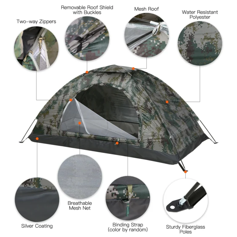 Tomshoo 1/2 Person Ultralight Camping Tent Single Layer Portable Hiking Tent Anti-UV Coating UPF 30+ for Outdoor Beach Fishing - Image 3