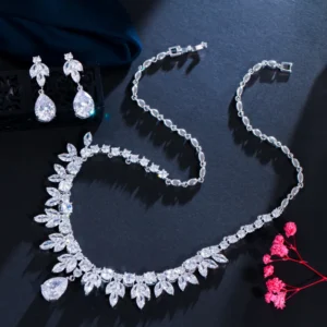 CWWZircons Best Bridal Party Accessories Silver Color Cubic Zirconia Wedding Necklace Earrings Jewelry Set For Brides T037 - Image 6