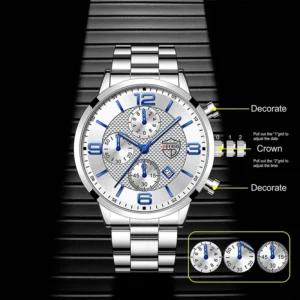 reloj hombre Luxury Business Men Watchs Stainless Steel Quartz WristWatch Male Leather Calendar Luminous Clock relogio masculino - Image 3