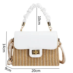 Straw Beach Bag for Women 2021 Summer Pleated Handle Luxury Designer Bag Contrast Color Crossbody Purse and Handbag Lady Bolsos - Image 3