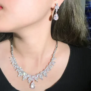CWWZircons Best Bridal Party Accessories Silver Color Cubic Zirconia Wedding Necklace Earrings Jewelry Set For Brides T037 - Image 7