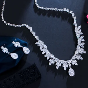 CWWZircons Best Bridal Party Accessories Silver Color Cubic Zirconia Wedding Necklace Earrings Jewelry Set For Brides T037 - Image 5