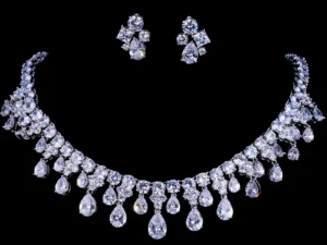 Emmaya Zircons High Quality White Gold Color Cubic Zirconia Bridal Wedding Necklace And Earring Sets Party Gift