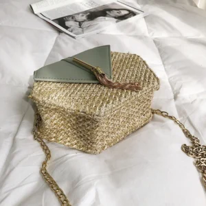 Hexagon Mulit Style Straw+leather Handbag Women Summer Rattan Bag Handmade Woven Beach Circle Bohemia Shoulder Bag - Image 5