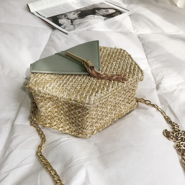 Hexagon Mulit Style Straw+leather Handbag Women Summer Rattan Bag Handmade Woven Beach Circle Bohemia Shoulder Bag - Image 5