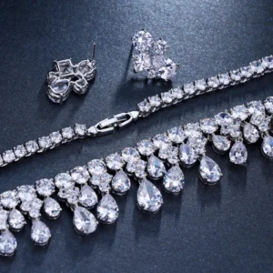 Emmaya Zircons High Quality White Gold Color Cubic Zirconia Bridal Wedding Necklace And Earring Sets Party Gift - Image 4