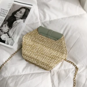 Hexagon Mulit Style Straw+leather Handbag Women Summer Rattan Bag Handmade Woven Beach Circle Bohemia Shoulder Bag - Image 6